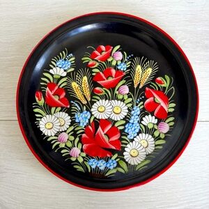Czech Hand-painted Folk Art Floral Plate, Ditmar-Urbach Chodovia